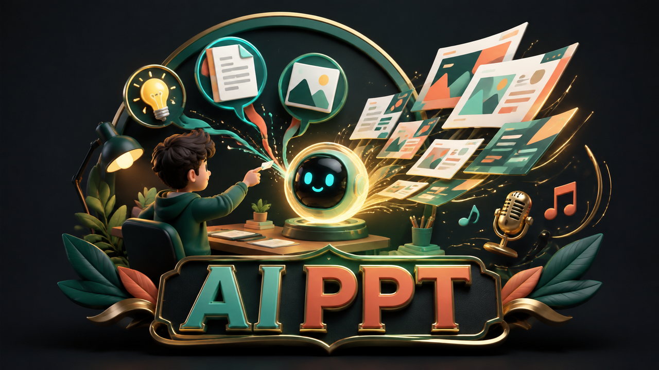 AI PPT 项目主视觉：创意、文档和图片生成多媒体演示