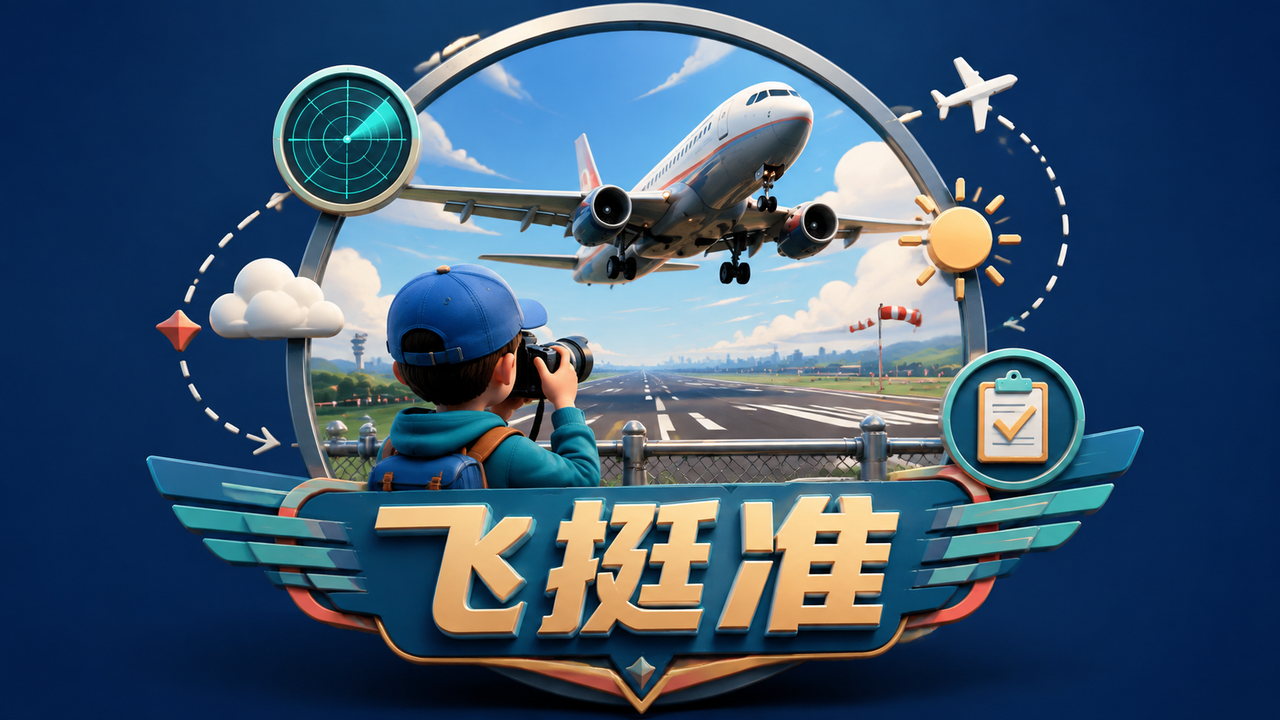 飞挺准项目主视觉：孩子在机场观察并拍摄进近客机