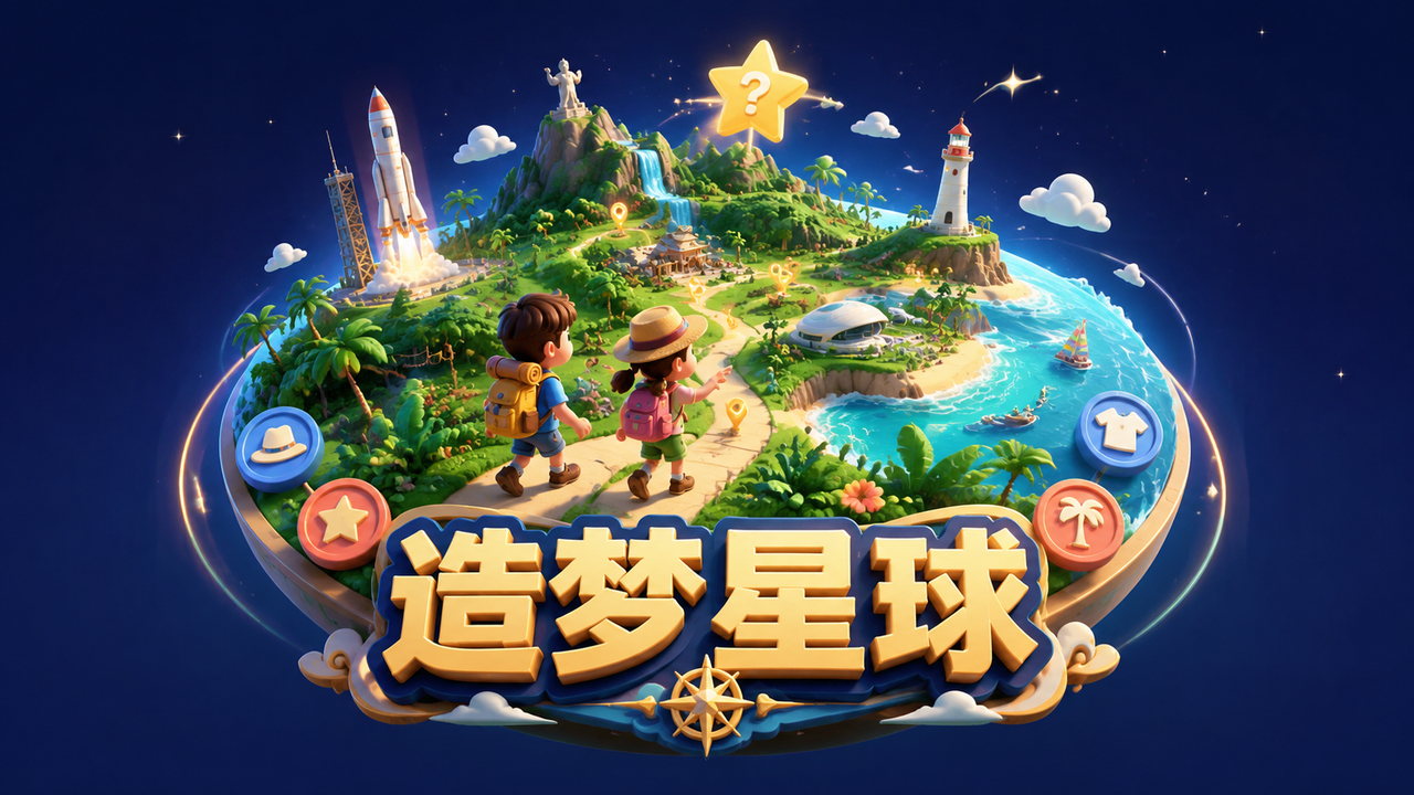 造梦星球项目主视觉：孩子们在海南星球地图中共同探索